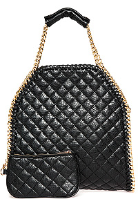 Chain Trim Quilted Tote