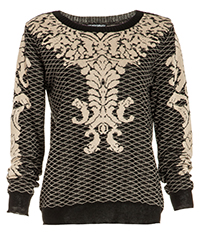 Lucca Couture Brocade Sweater in Black/Beige | DAILYLOOK