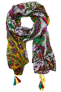 Vismaya Floral Silk Tassel Scarf