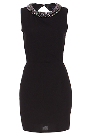 Beaded Collar Open Back Dress in Black | DAILYLOOK