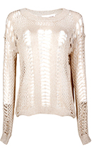 Metallic Open Knit Sweater in Beige | DAILYLOOK