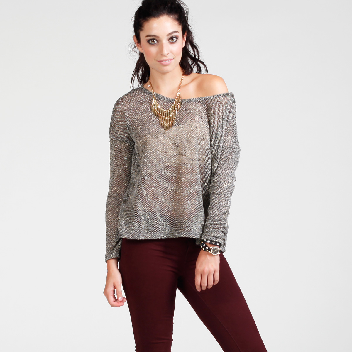 Lightweight Metallic Sweater in Silver | DAILYLOOK