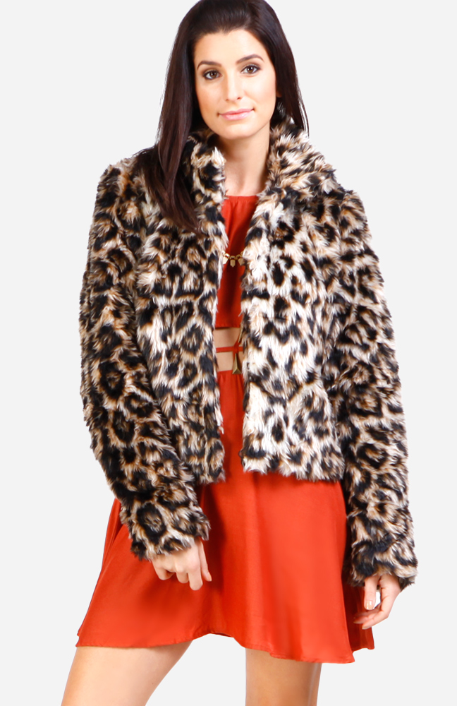 Faux Fur Leopard Coat in Tan | DAILYLOOK