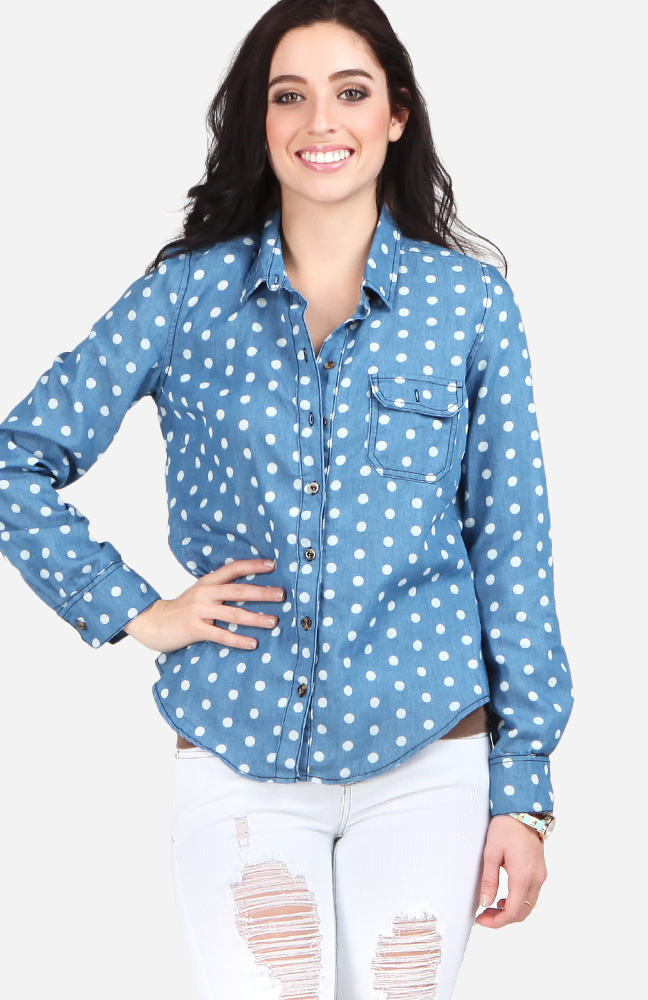 denim polka dot shirt