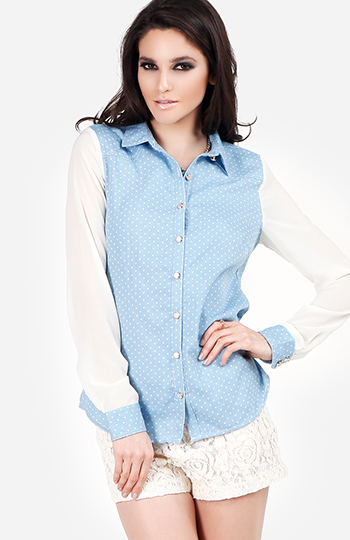 Chambray Polka Dot Blouse Slide 1