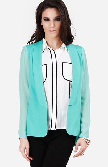 Sheer Long Sleeve Tuxedo Blazer in Mint | DAILYLOOK