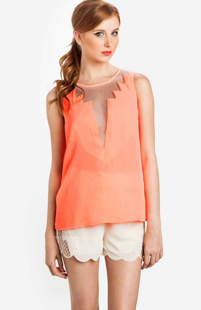 Net Front Tank in Orange | DAILYLOOK