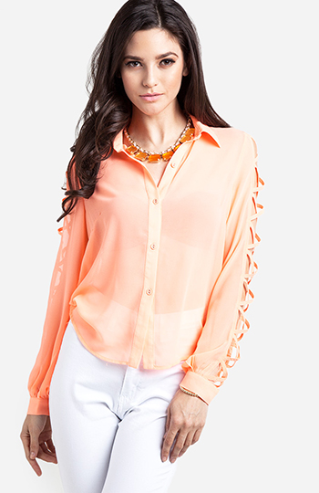 Cross Sleeve Button Up Blouse Slide 1