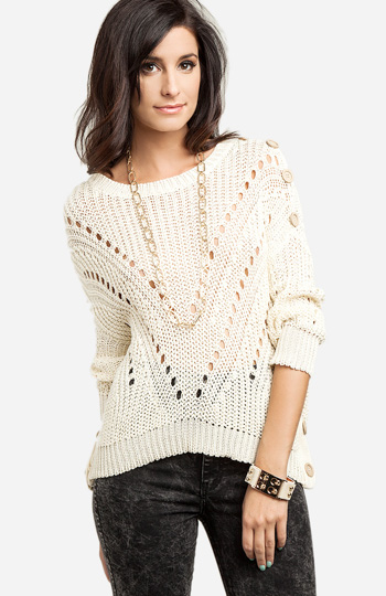 Open Knit Button Sweater in Cream | DAILYLOOK