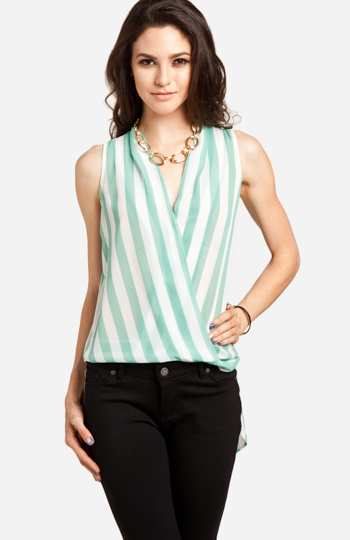 Draped High Low Striped Top Slide 1