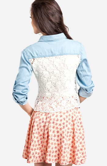 Lace Back Chambray Shirt Slide 1