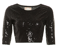 Short Sleeve Sequin Crop Top in Black | DAILYLOOK