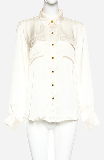 Silky Button Up Top in Cream | DAILYLOOK