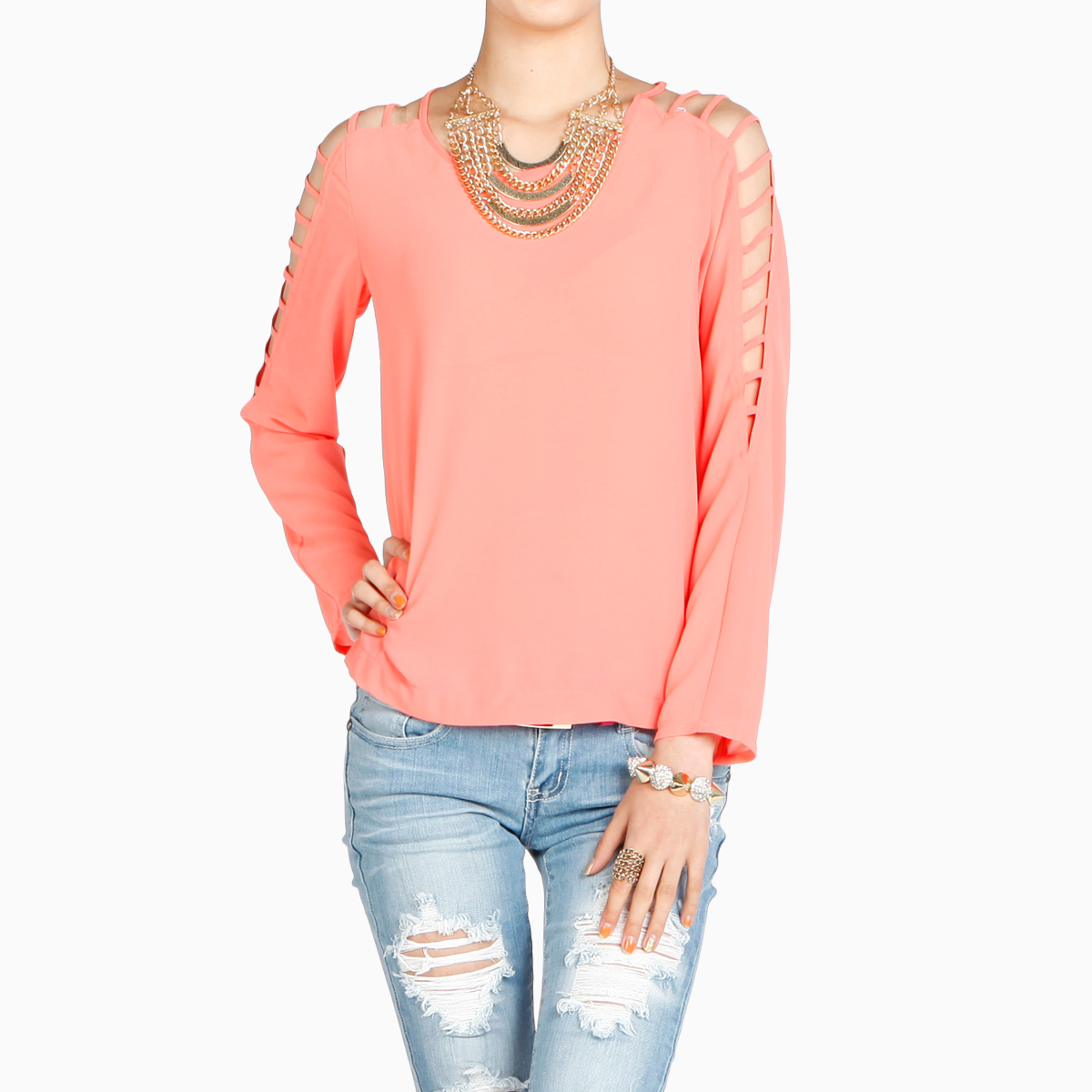 Ladder Shoulder Cut Out Top by Lost April