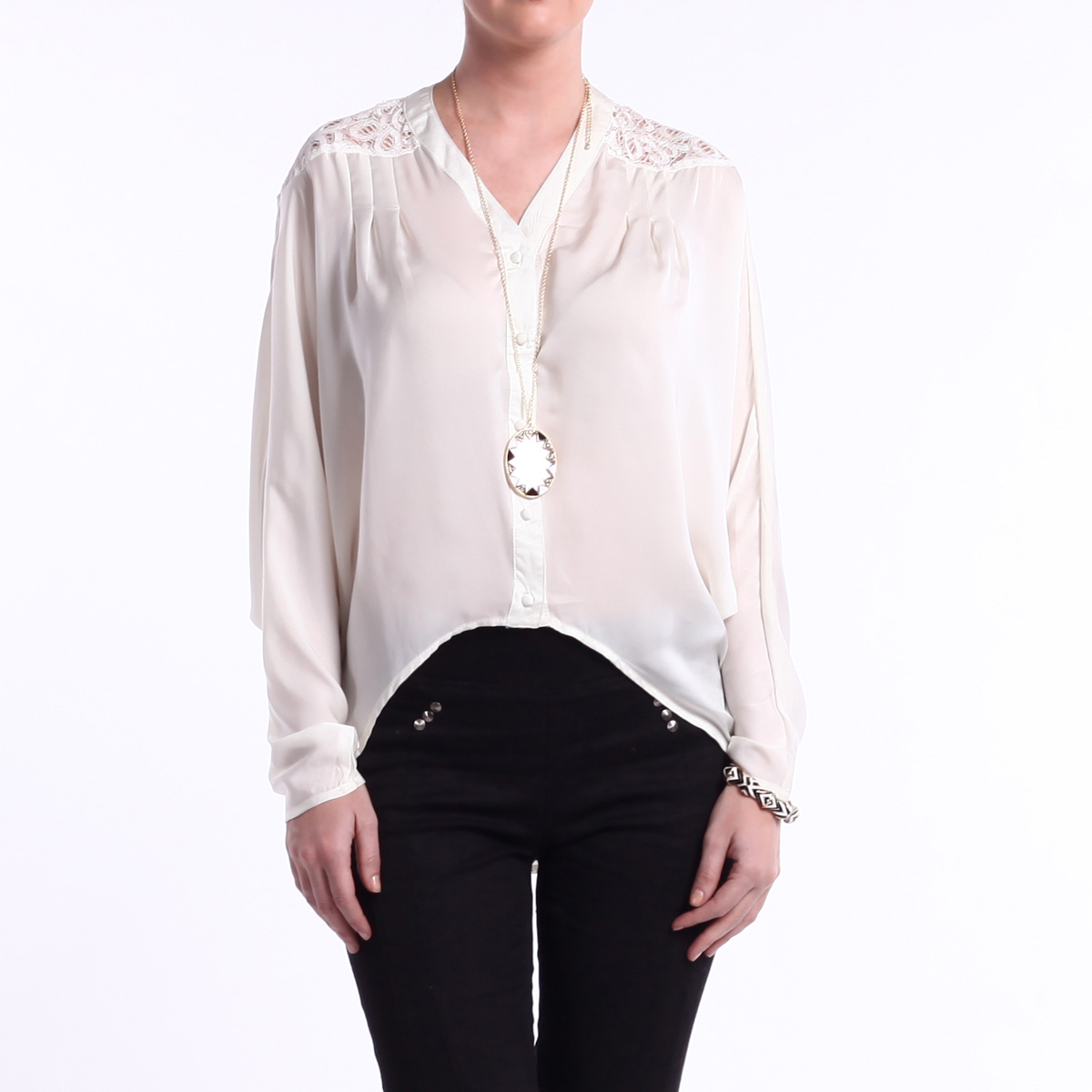 Blouse With Lace Shoulders In Ivory Dailylook 7378