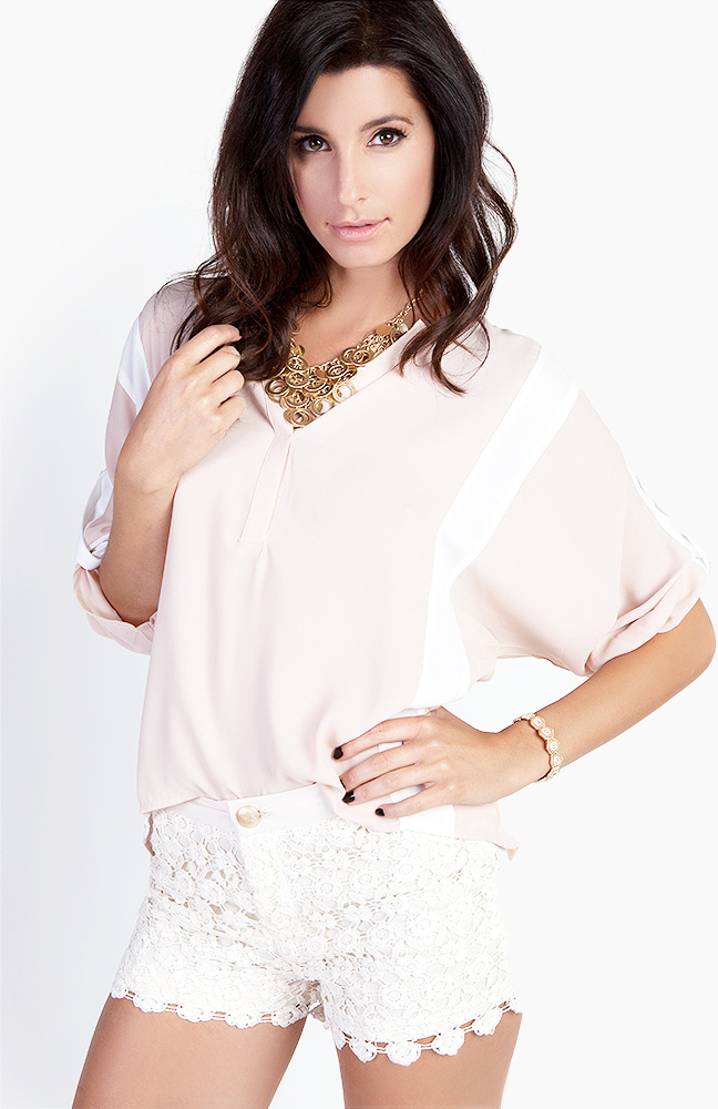 Sheer Dolman Sleeve Top in Beige | DAILYLOOK