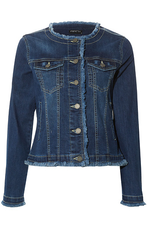 Collarless jean clearance jacket