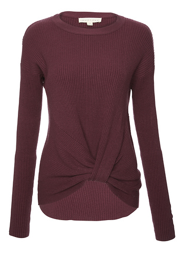 Front Knot Long Sleeve Knit Top Slide 1