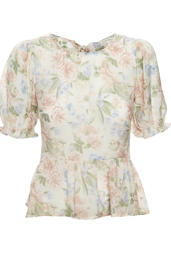 Short Sleeved Printed Peplum Top Slide 1