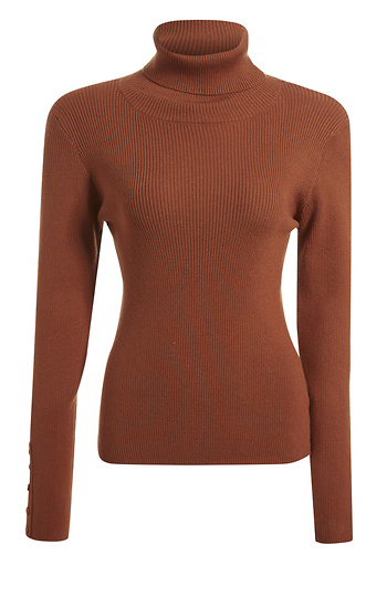 Rib Knit Top With Button Cuff Sleeves Slide 1