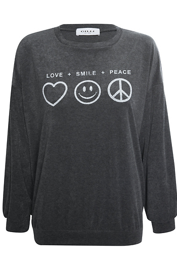 'Love+Smile+Peace' Graphic Print Top Slide 1