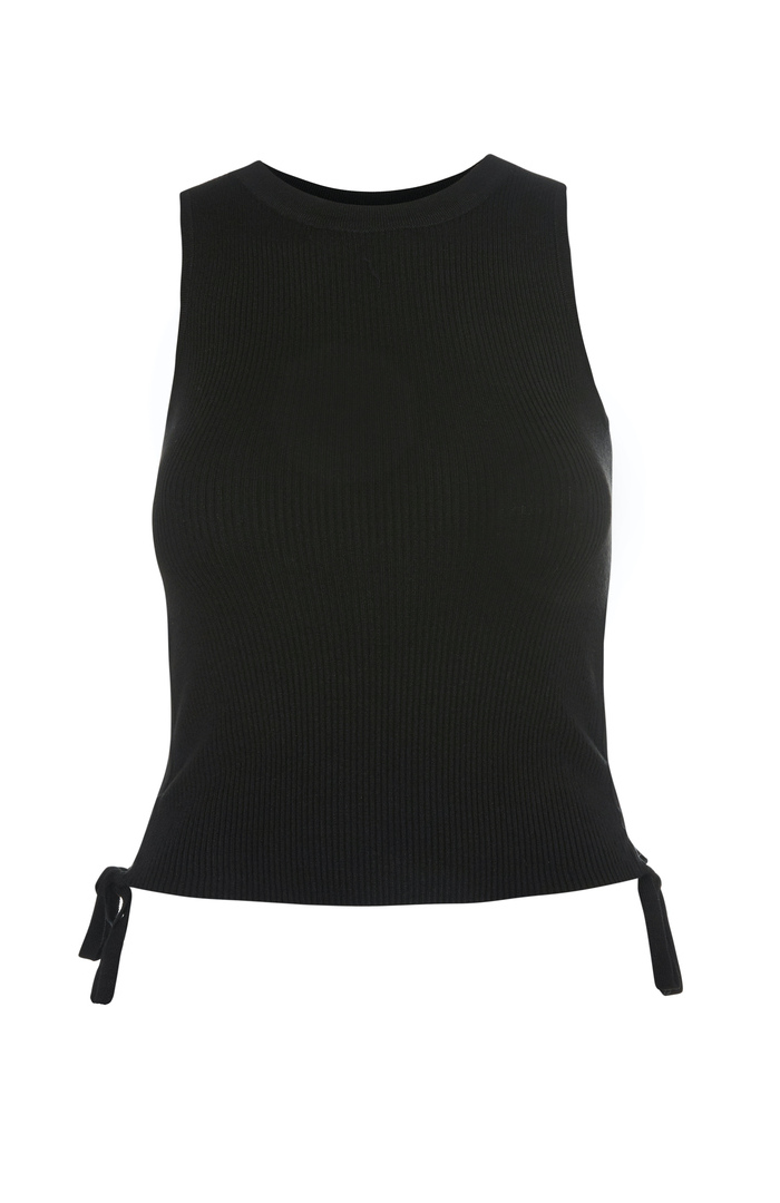 Ruched Side Knit Tank in Black S/M - M/L | DAILYLOOK