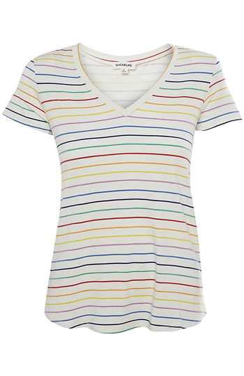 V-Neck Rainbow Striped Tee Slide 1