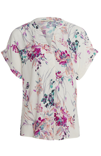 Floral Print Split Neck Top Slide 1