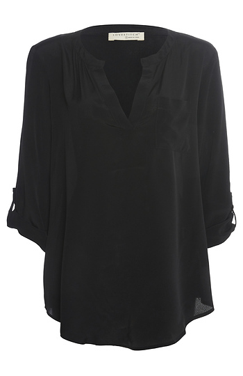 Split Neck Rolled Sleeve Blouse Slide 1