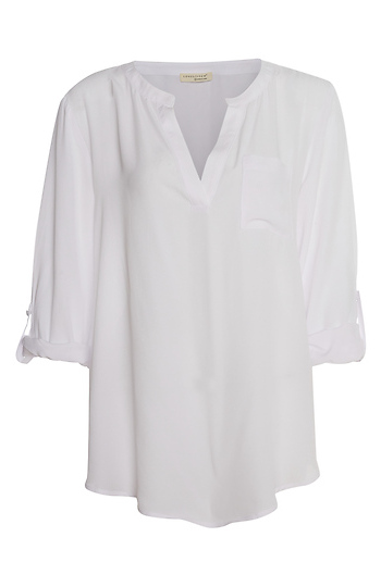 Split Neck Rolled Sleeve Blouse Slide 1