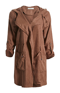 Peachskin Hooded Jacket with Rolled Sleeves Slide 1