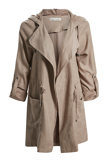 Peachskin Hooded Jacket with Rolled Sleeves Slide 1