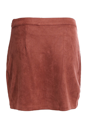 Skies Are Blue Faux Suede Wrap Mini Skirt in Rust L DAILYLOOK