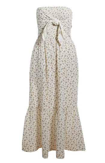 Smocked Printed Midi Dress with Tie Detail Slide 1