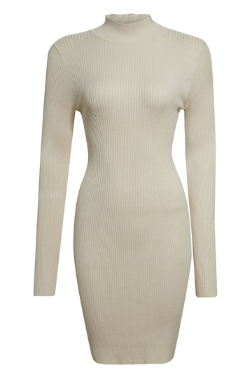 Mock Neck Fitted Rib Dress Slide 1