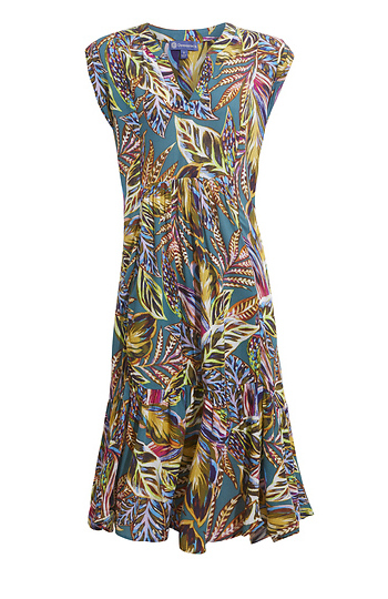 Democracy Tiered Midi Tropical Print Dress Slide 1