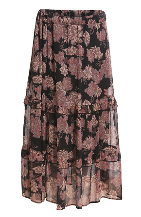 Veronica M Floral Print Chiffon Midi Skirt in Black Multi XS