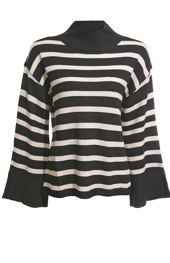 Mock Neck Striped Sweater Slide 1