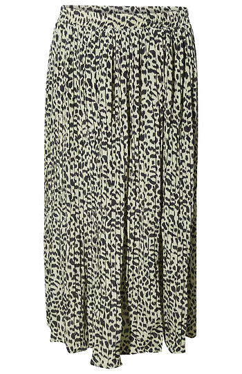 Leopard Print Pleated Midi Skirt Slide 1