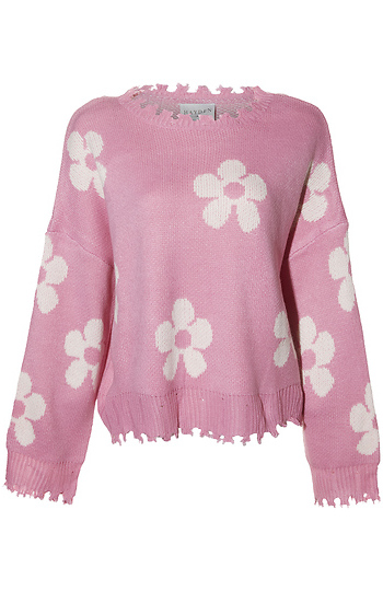 Distressed Floral Patterned Pullover Sweater Slide 1