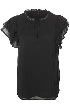 Layered Ruffle Sleeve Blouse in Black | DAILYLOOK