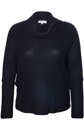 Cowl Neck Brushed Waffle Knit Top in Black 1X - 3X | DAILYLOOK