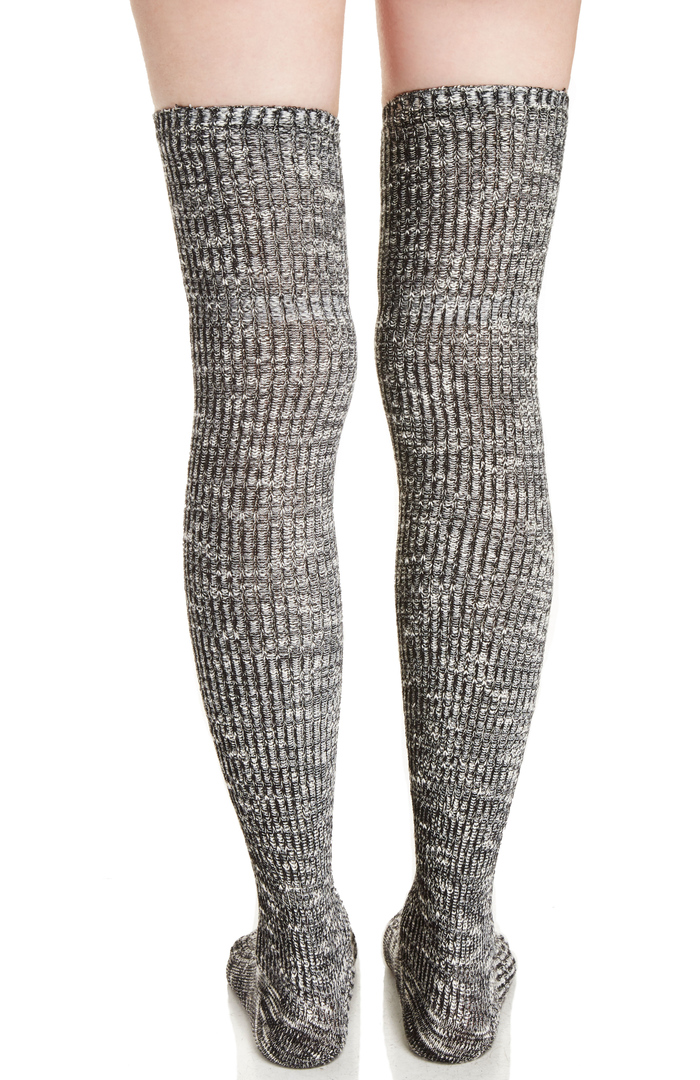 Mixed Knit Thigh High Socks in Black/White DAILYLOOK