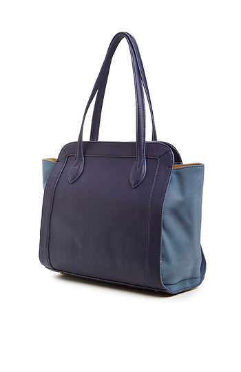 Vegan Leather Luxe Tote in Navy | DAILYLOOK