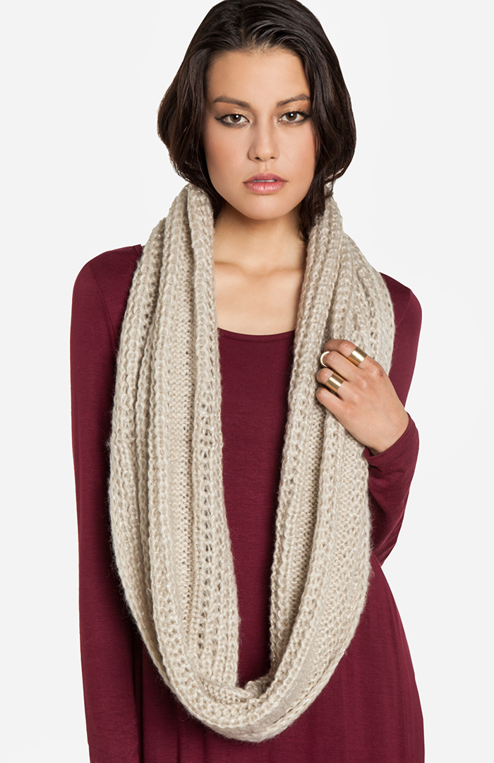 Sparkling Braided Knit Scarf in Beige | DAILYLOOK