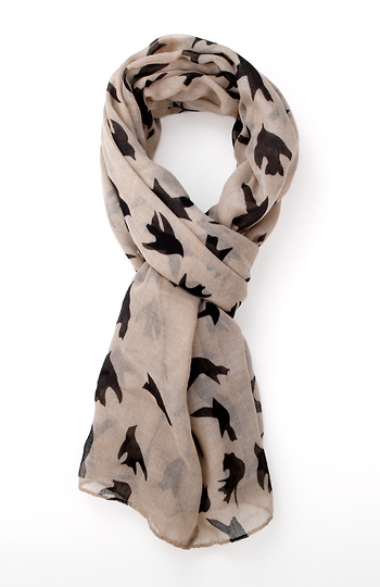 Sheer Bird Print Scarf Slide 1