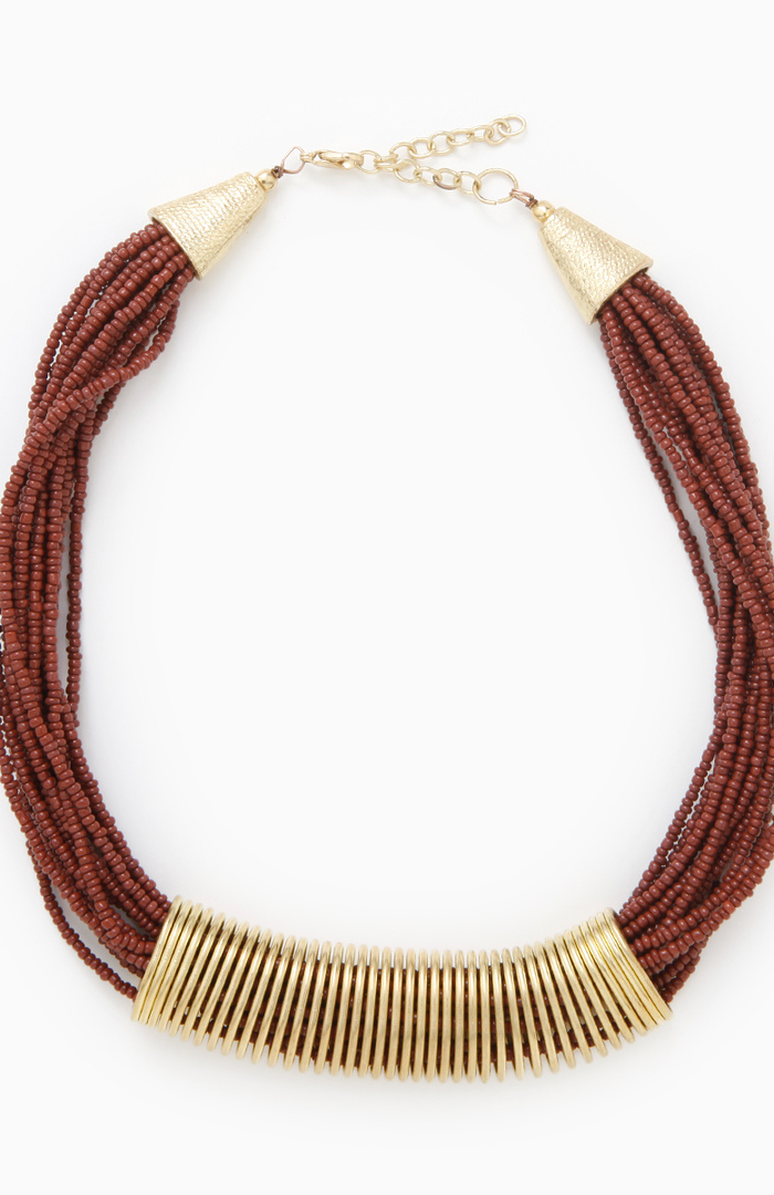 Tribal Coiled Collar Necklace in Brown | DAILYLOOK