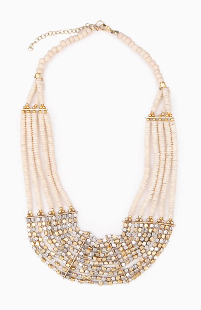 Tribal Beaded Statement Necklace in Ivory | DAILYLOOK