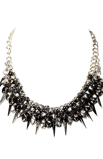 Silver & Gunmetal Spike Necklace Slide 1