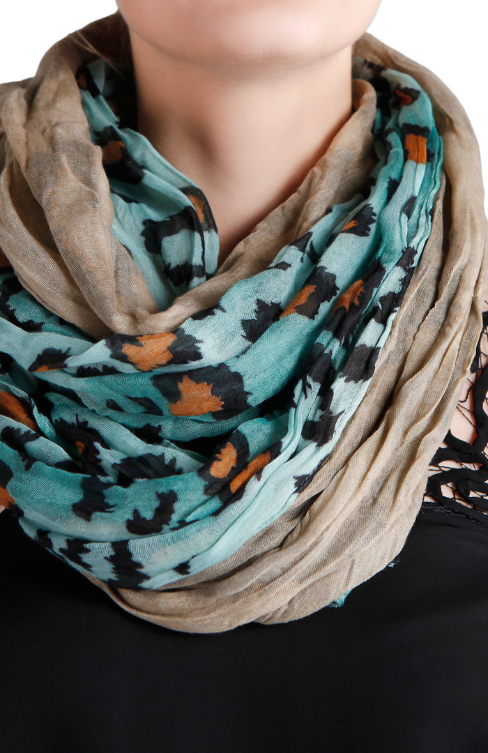 Download 3-Layered Wrinkled Animal Print Scarf in Blue | DAILYLOOK